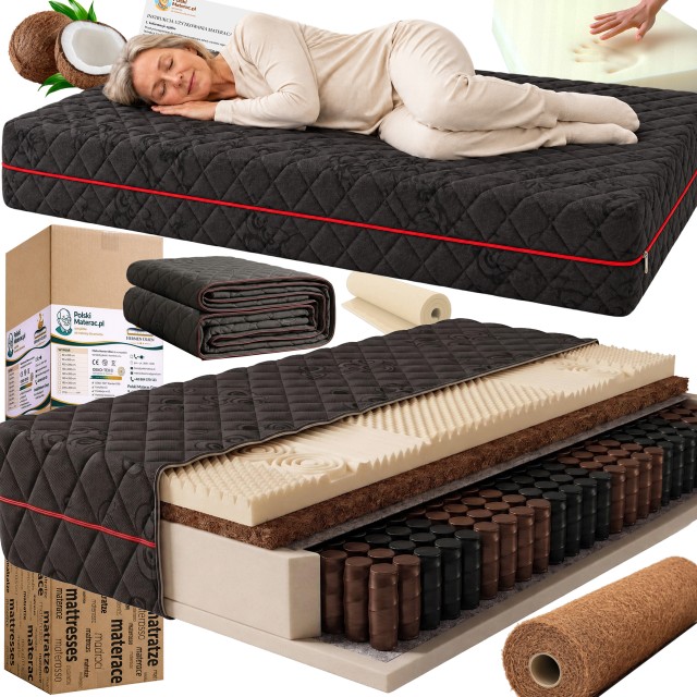 Materac 140x200 Dla Seniora Hermen Olsen Senior Prestige 25cm Gruby Kieszeniowy Dwustronny Kokos H3/H3 do 100kg